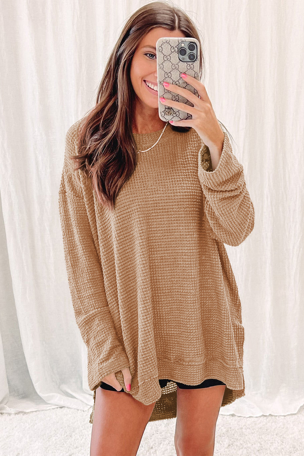 Moss Green Plus Size Textured Knit Long Sleeve Top