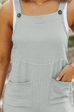 Gray Textured Wide Leg Overall with Pockets