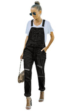 Black Distressed Bib Denim Overalls