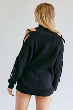 Solid Turtleneck Cutout Long Sleeve Sweater