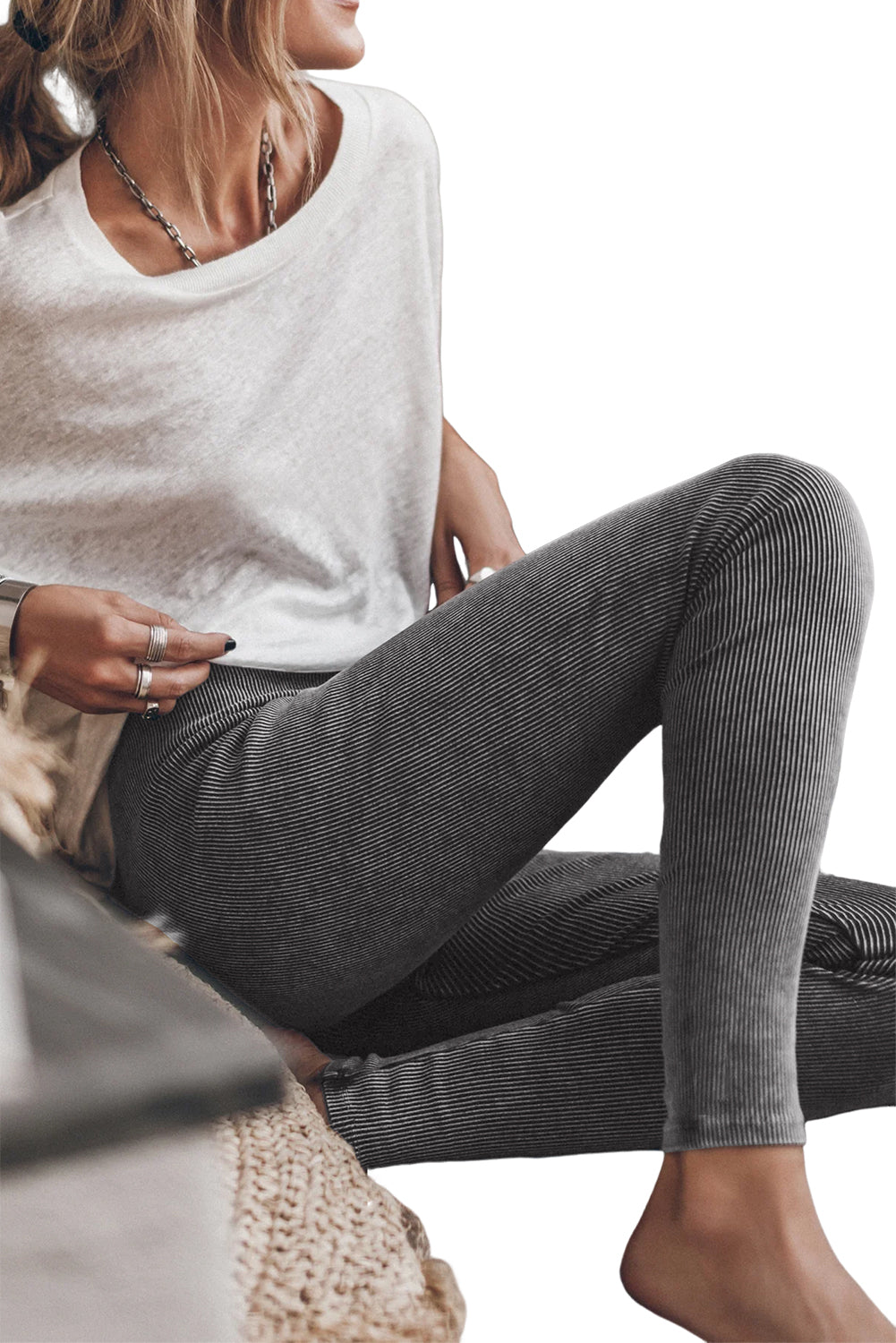 Dark Grey Vintage Wash Ribbed Leggings