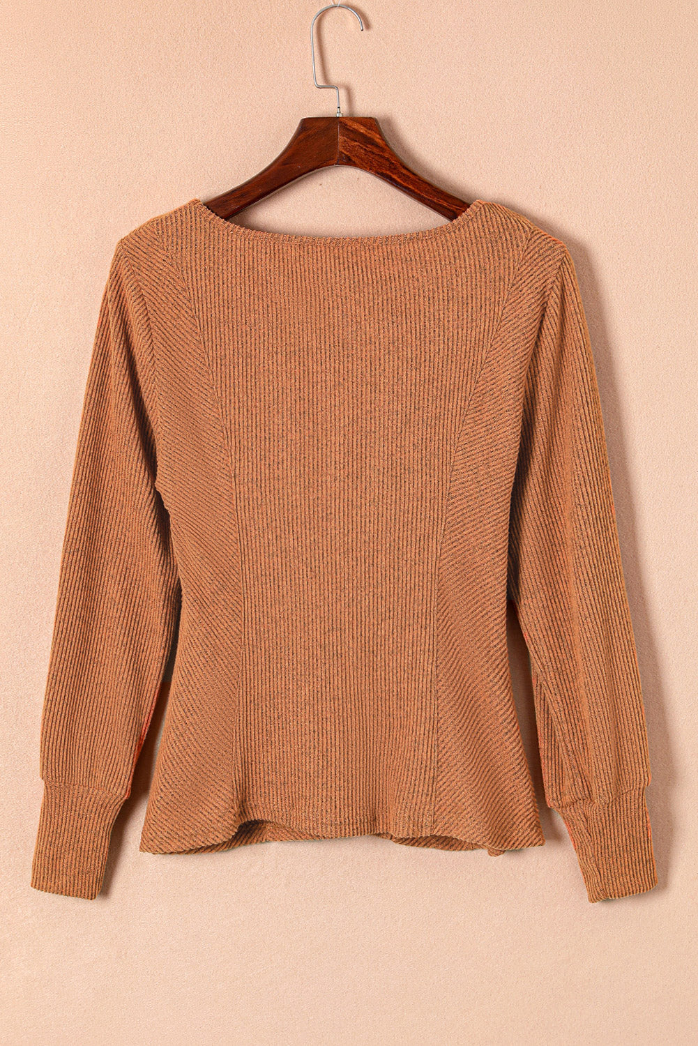 U Neck Textured Long Sleeve Top