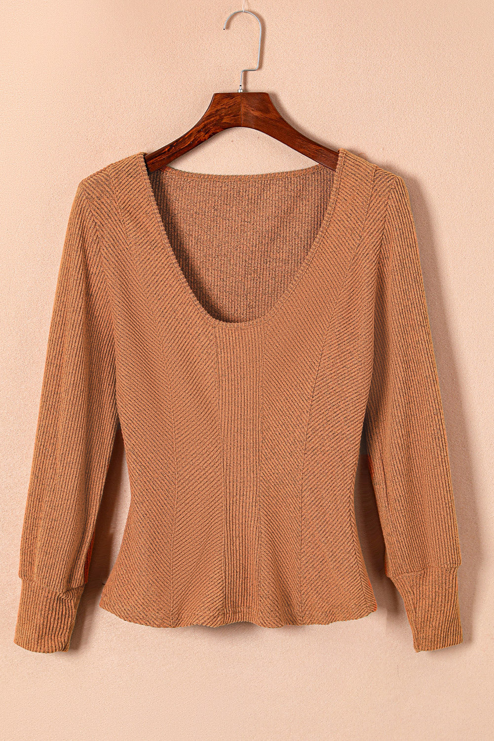 U Neck Textured Long Sleeve Top