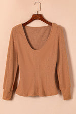 U Neck Textured Long Sleeve Top