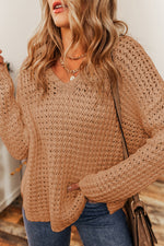 Carrot Hollow-out Crochet V Neck Sweater