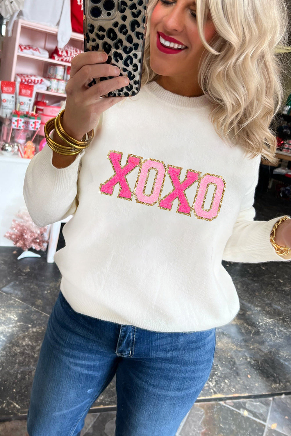 White Merry & Bright Round Neck Casual Sweater