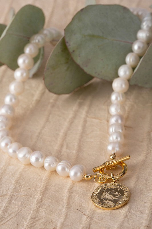 Natural pearl with coin pendant necklace - A Little More Boutique