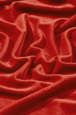 Red Clay Frilled Neck Smocked Bodice Velvet Dress