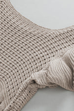 Beige Pointelle Knit Flutter Sleeve Sweater
