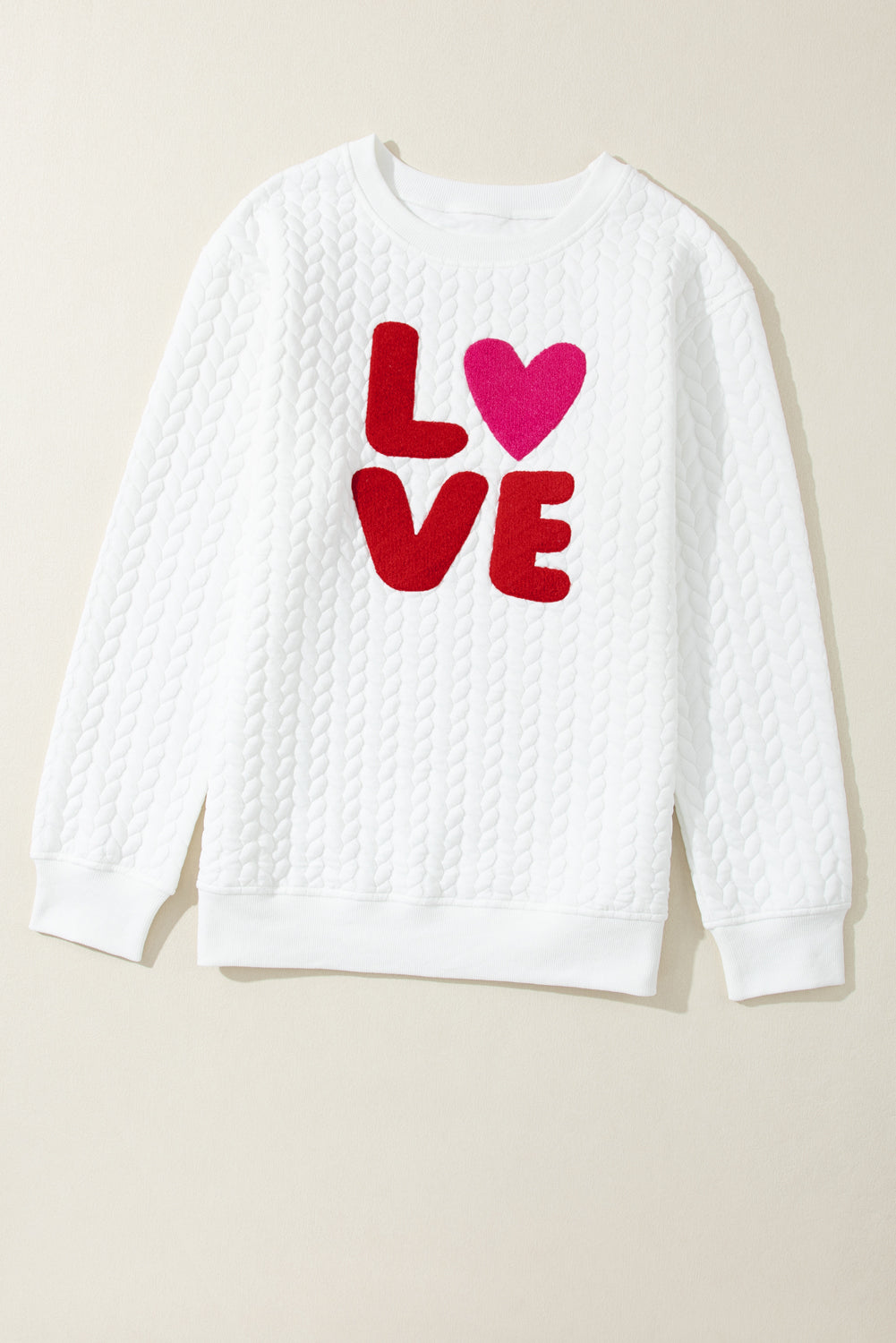 White Heart XOXO Chenille Embroidered Textured Sweatshirt