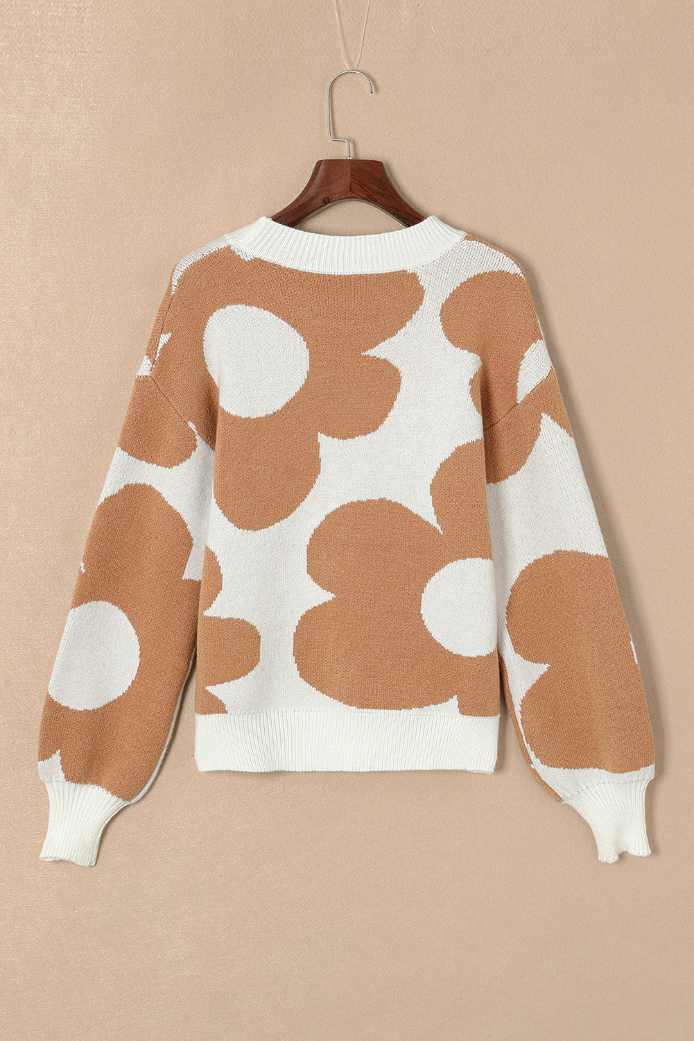Camel Flower Pattern Slouchy Sweater