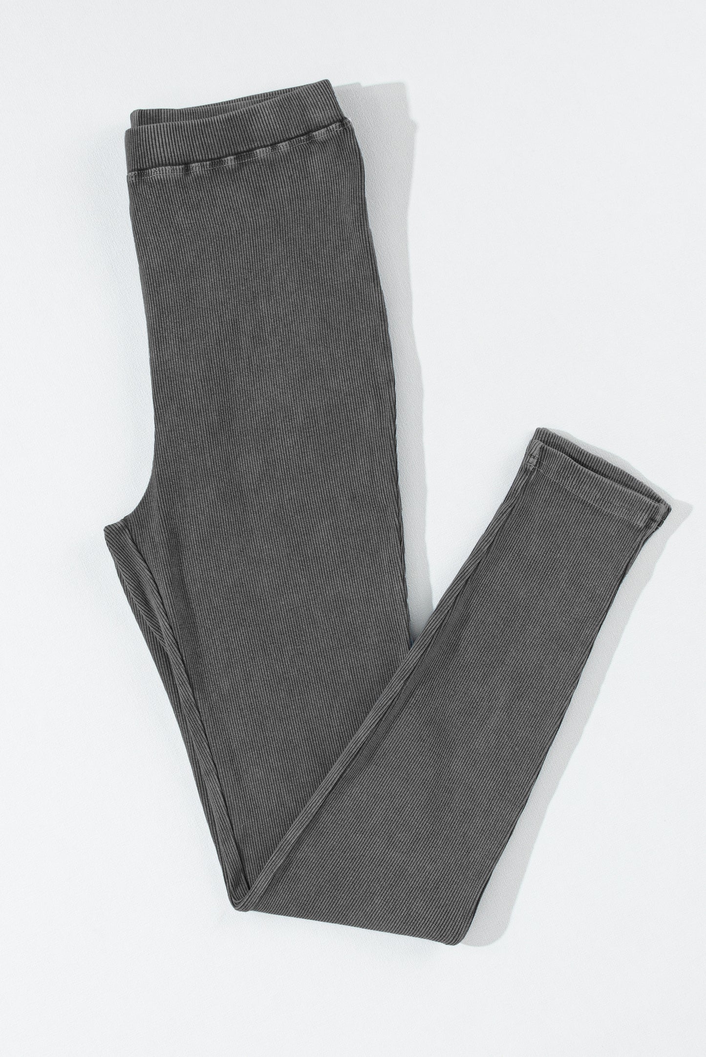 Dark Grey Vintage Wash Ribbed Leggings