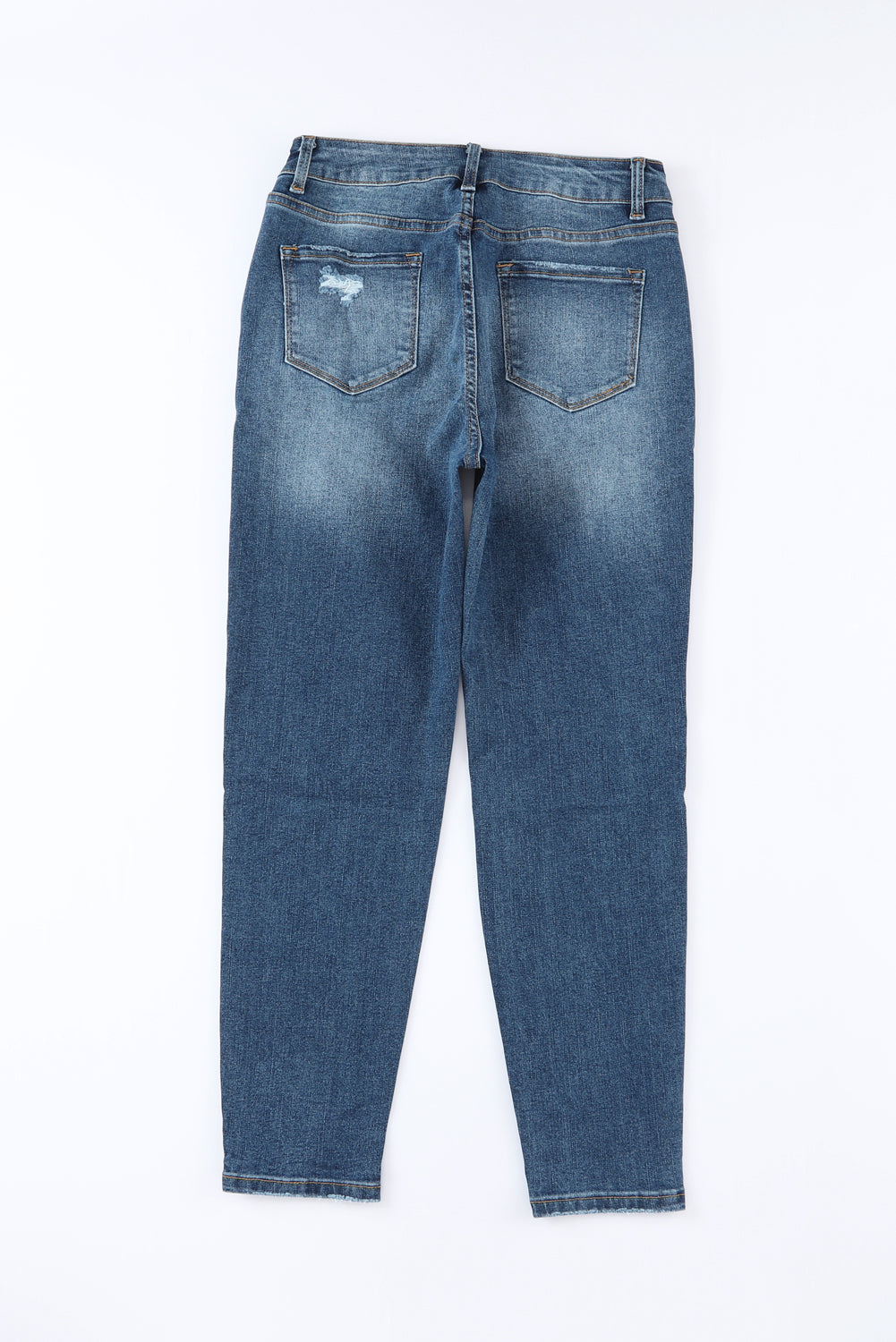 Blue Distressed Button Fly High Waist Skinny Jeans