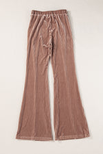 Dusty Pink Solid Color High Waist Flare Corduroy Pants