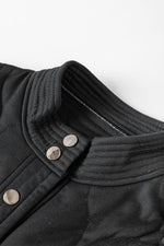 Black Solid Color Quilted Snap Button Jacket