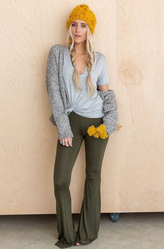 Cher Solid Raw Edge Flare Pant - Olive